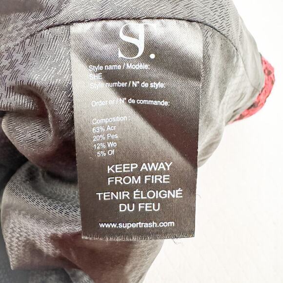 Supertrash Houndstooth Wool Blend Assymetric Split Hem Skirt Red Size S - Picture 3 of 5